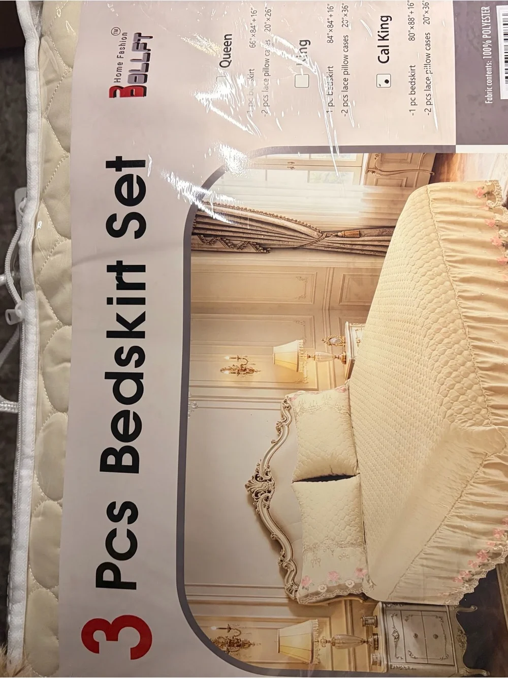 Classic Cream Quilted Bedskirt Set with Floral Trim